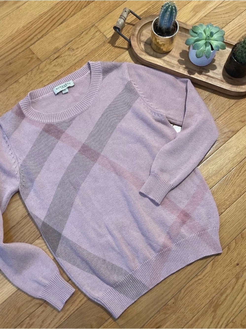 Burberry Lavender Pink Crewneck Sweater with Signature Check